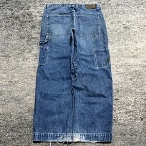 Koman Jeans Carpenter Baggy Wide Leg 34x30 Blue Distressed Skater Vintage Y2K
